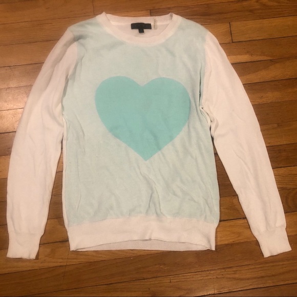 White and teal heart sweater - Picture 2 of 5